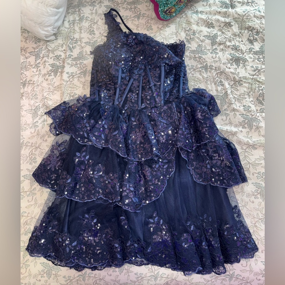 Elegant Navy Blue Sequin Dress women's